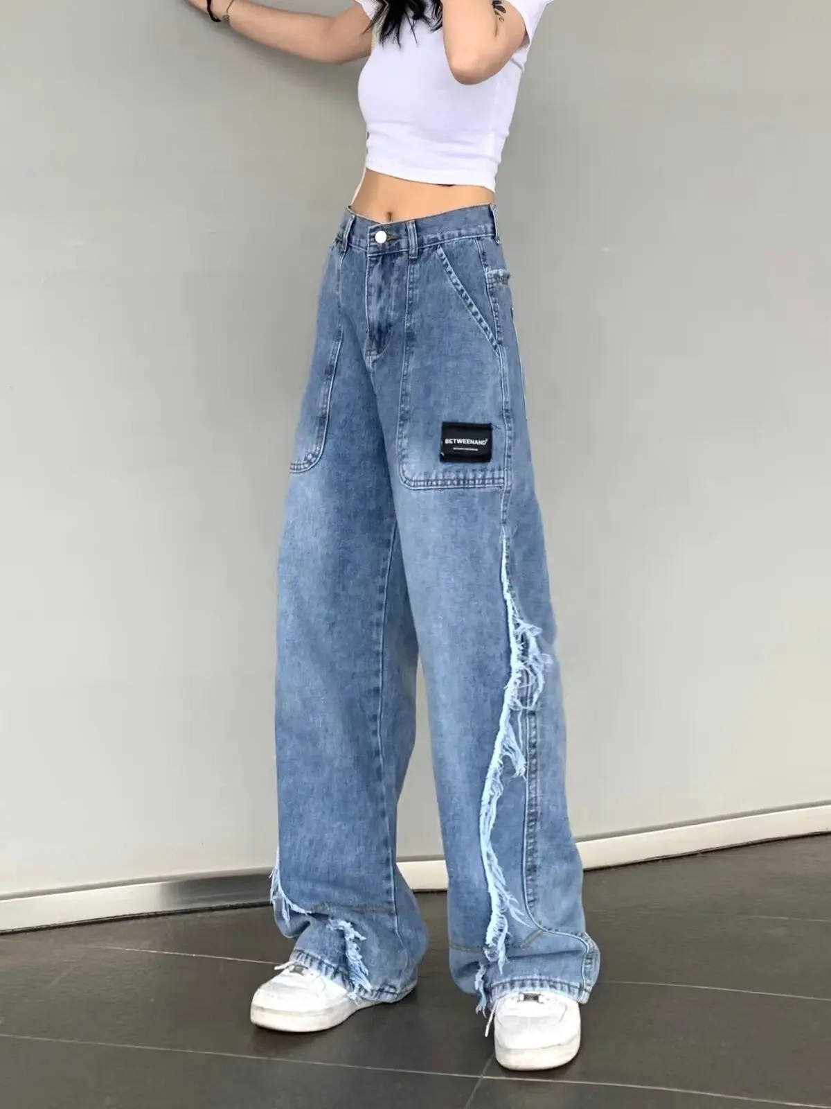 

High Waist Wide Leg Denim Jeans Women's Loose Fit Spring plus Size Fat MM Small Tapered Long Pants Casual Straight Leg Jeans