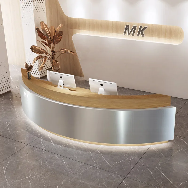 # Hot For Simple Modern Reception Desk Curved Stainless Steel Brushed Finish For Hotels Beauty Salons Dance Studios Clothing Sto
