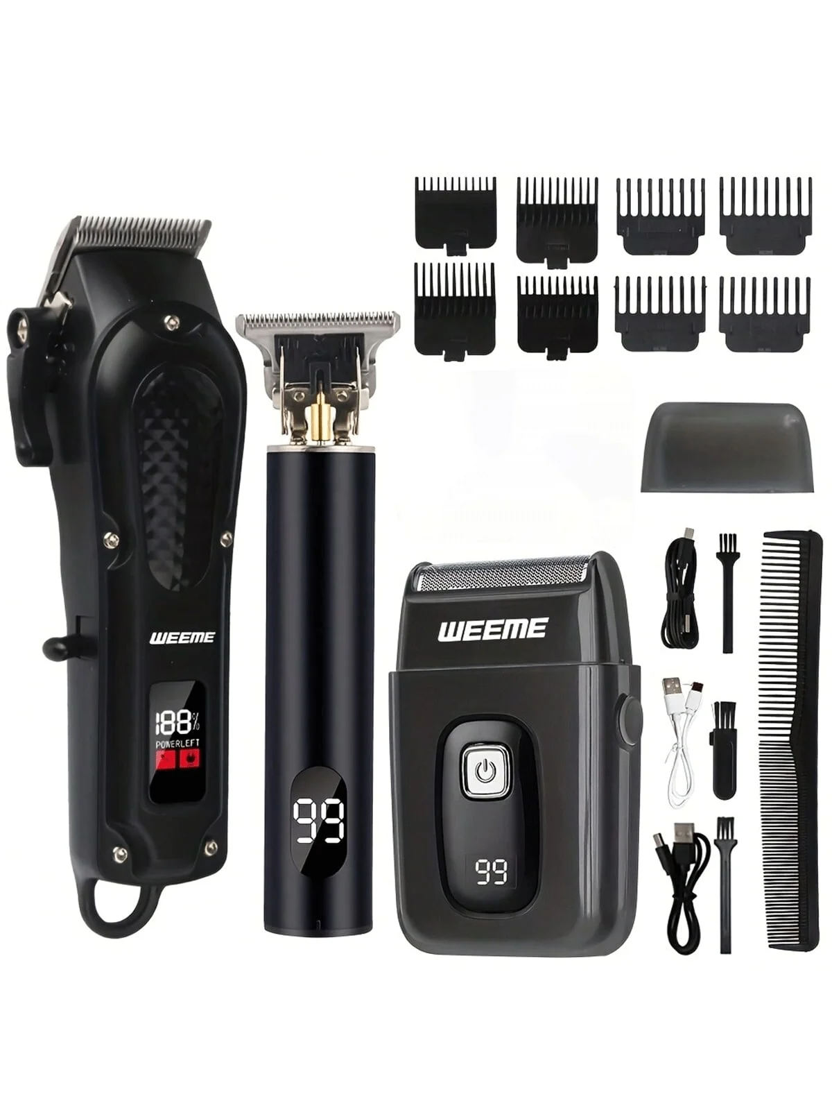 مجموعة ماكينة قص الشعر الاحترافية لعام 2026، ماكينة حلاقة كهربائية مع ماكينة تشذيب وشفرات حلاقة على شكل حرف T، شاشة LCD، ضوضاء منخفضة، قابلة لإعادة الشحن #1