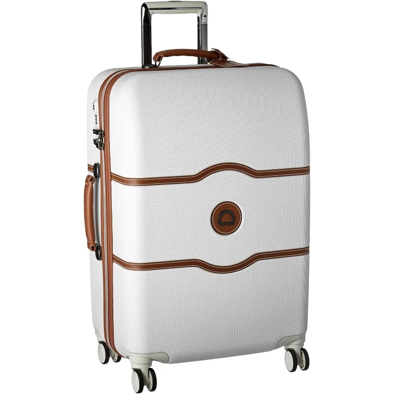 Chatelet Hard+ Hardside Luggage with Spinner Wheels, Champagne White, Checked-Medium 24 Inch