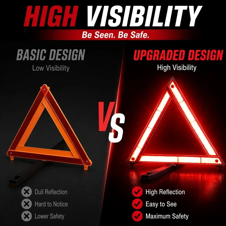 Immagine 3: Triangolo di Emergenza Pieghevole per Auto, Segnale di Stop Riflettente Rosso, Triangolo di Avvertimento per Guasti, Accessori Auto per la Sicurezza