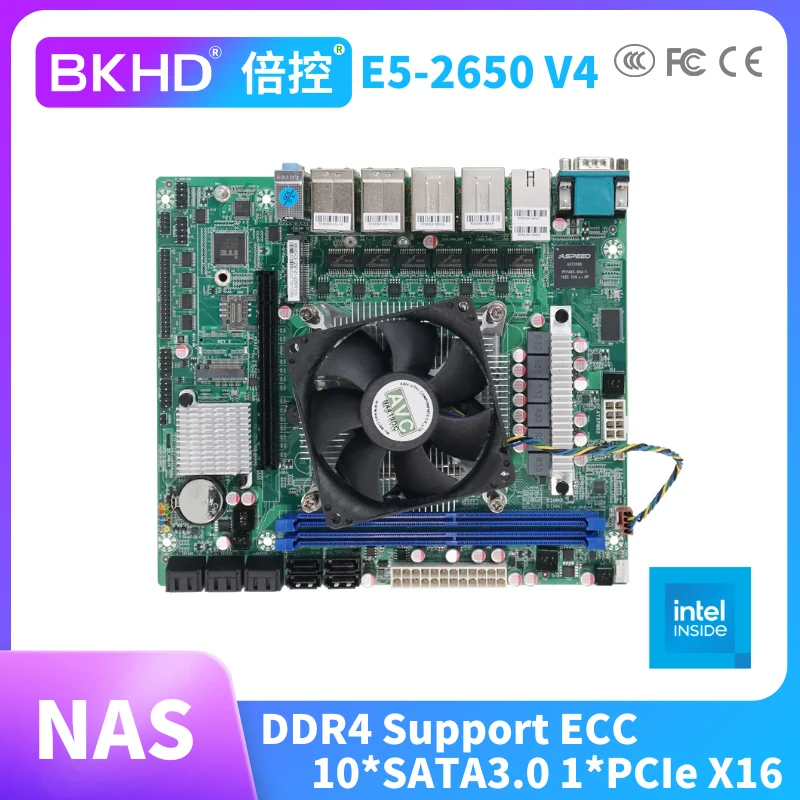 BKHD C612 Intel Xeon Processor E5-2650 V4 Motherboard 10 SATA NAS MB 21*18.5cm Tower type heat dissipation PCIe 16X