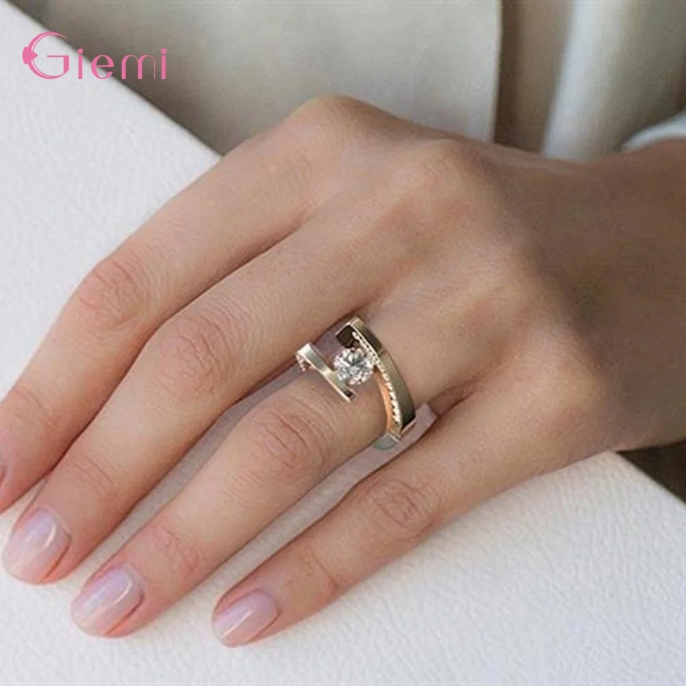 New Elegant 925 Sterling Silver Crystal Wedding Ring for Women Girl Cubic Zircon Gift Jewelry Engagement Ring Bijoux