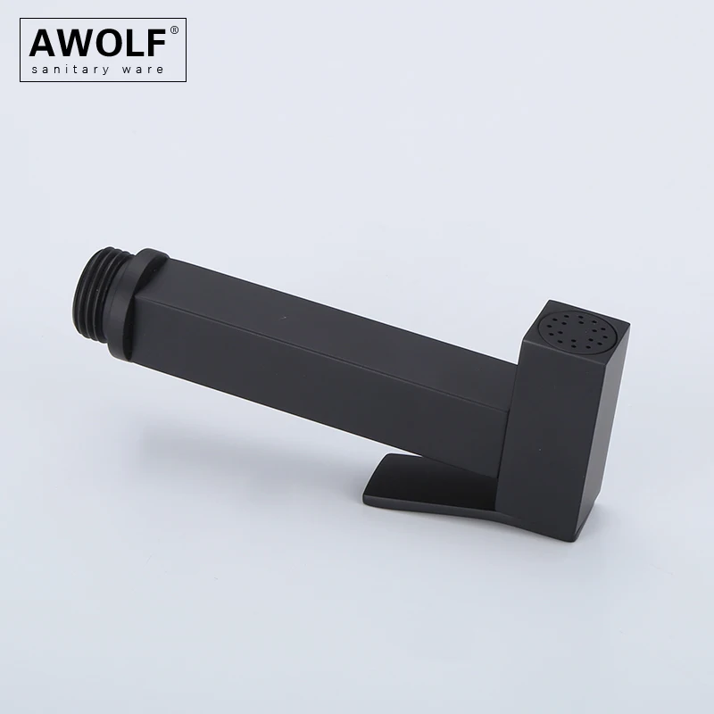 Awolf Matt Black Toilet Bidet Sprayer Set Solid Brass Hygienic Shower Head Square Handheld Anal Shower System Shattaf AP2339