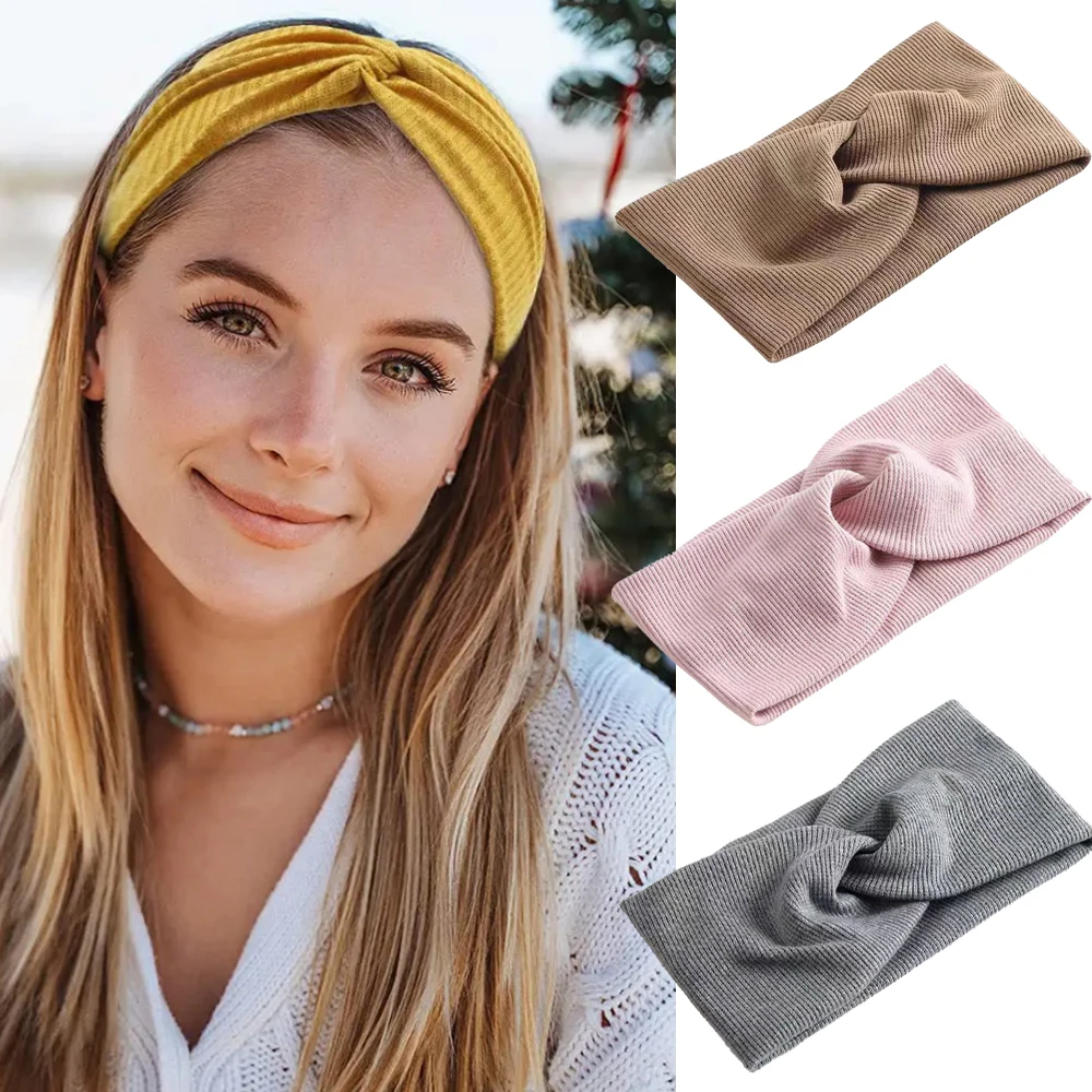 Women Cross Solid Color Hair Bands Girls Fashion Elastic Knitted Sports Yoga Headbands Vintage Turban Make Hair Accessories Gift