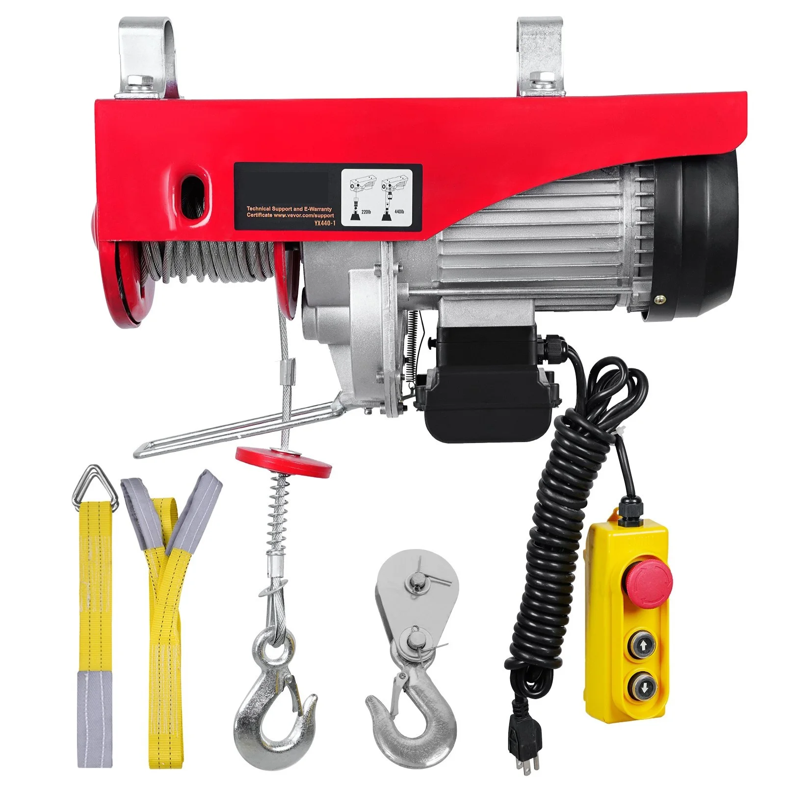 Electric Hoist 440 lbs/200KG  Lifting 480W 220V/110V Electric Steel Wire Winch With 14ft Wired Remote Control Hoist-Lift PA200