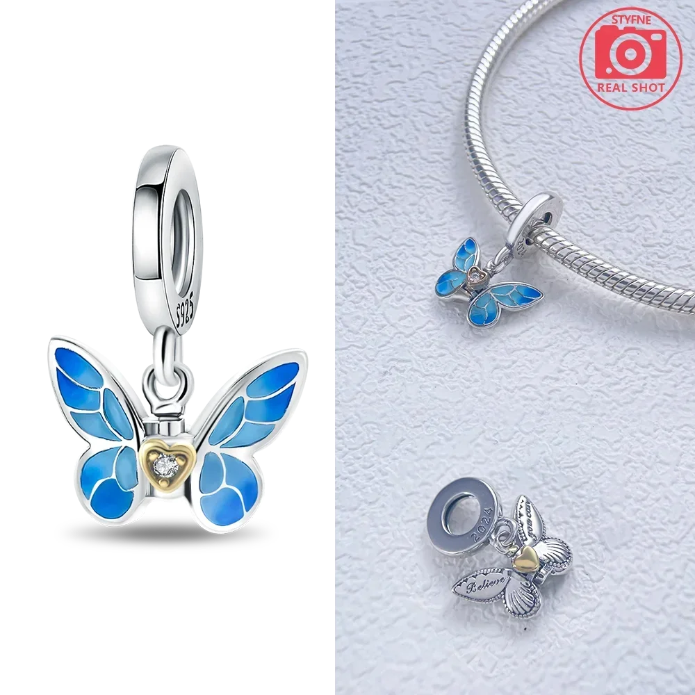 925 prata esterlina colorido borboleta abelha inseto charme contas adequado para pulseira original feminino fino diy jóias fazendo