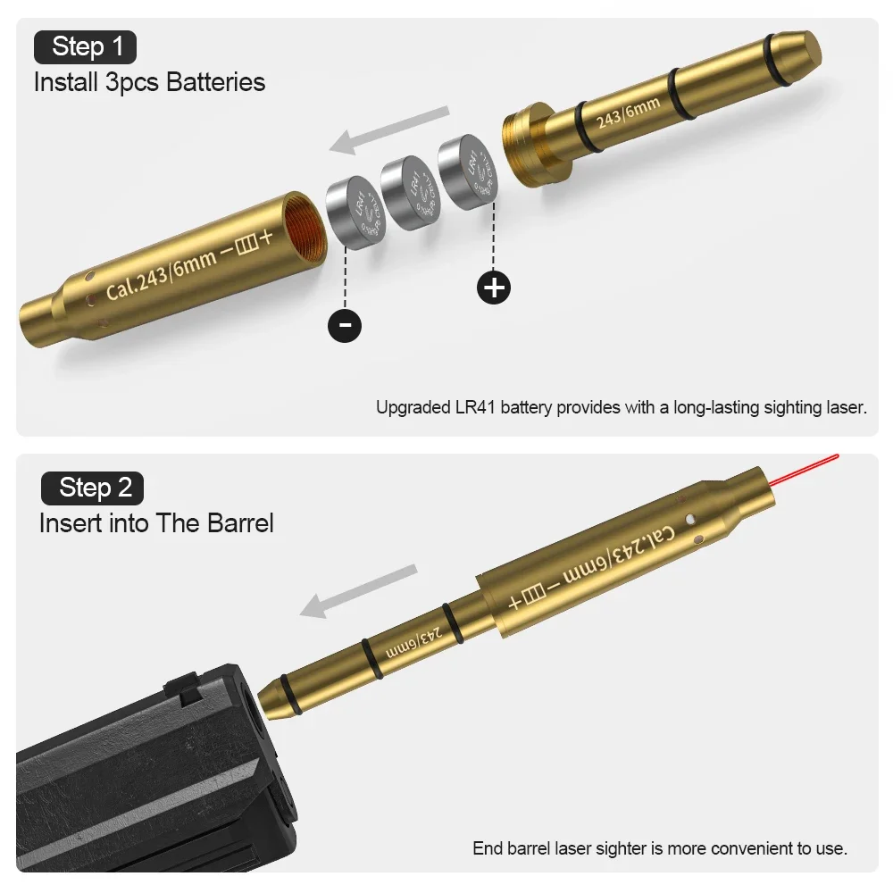 3030 Red Laser Boresighter Cartridge Dot Sight for Pistol & Rifle Scope - Hunting Accessory Training Shoot Sight