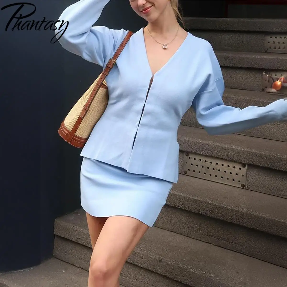 Phantasy Women's Fashion Knit Cardigan Vintage Solid Color Knitted Tops Casual Style Simple Line Design Elegant Retro Cardigan