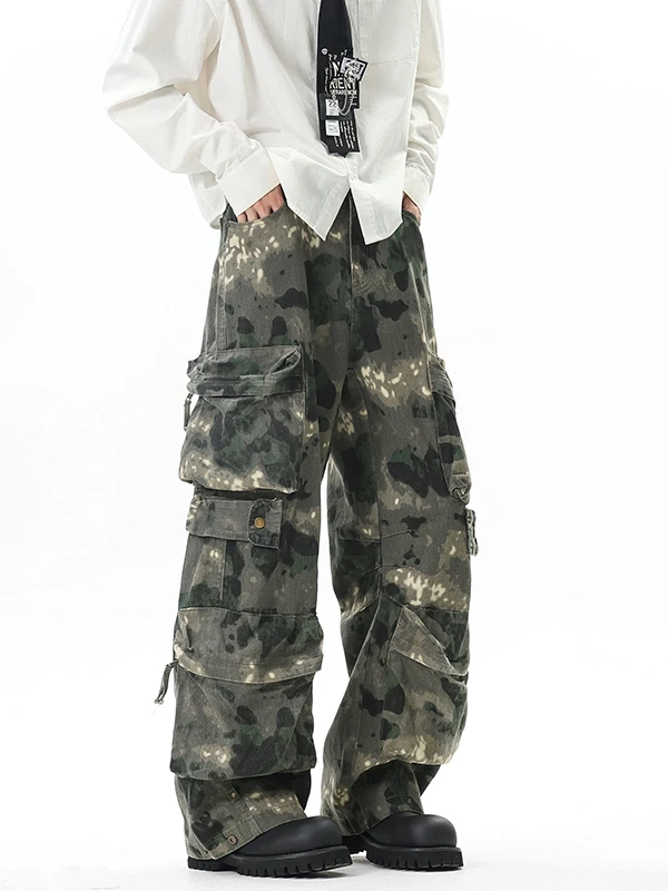 

Американские джинсовые брюки-карго в камуфляжном стиле, свободные, для активного отдыха, мужские и женские, с множеством карманов, винтажный дизайн, молодежная мода