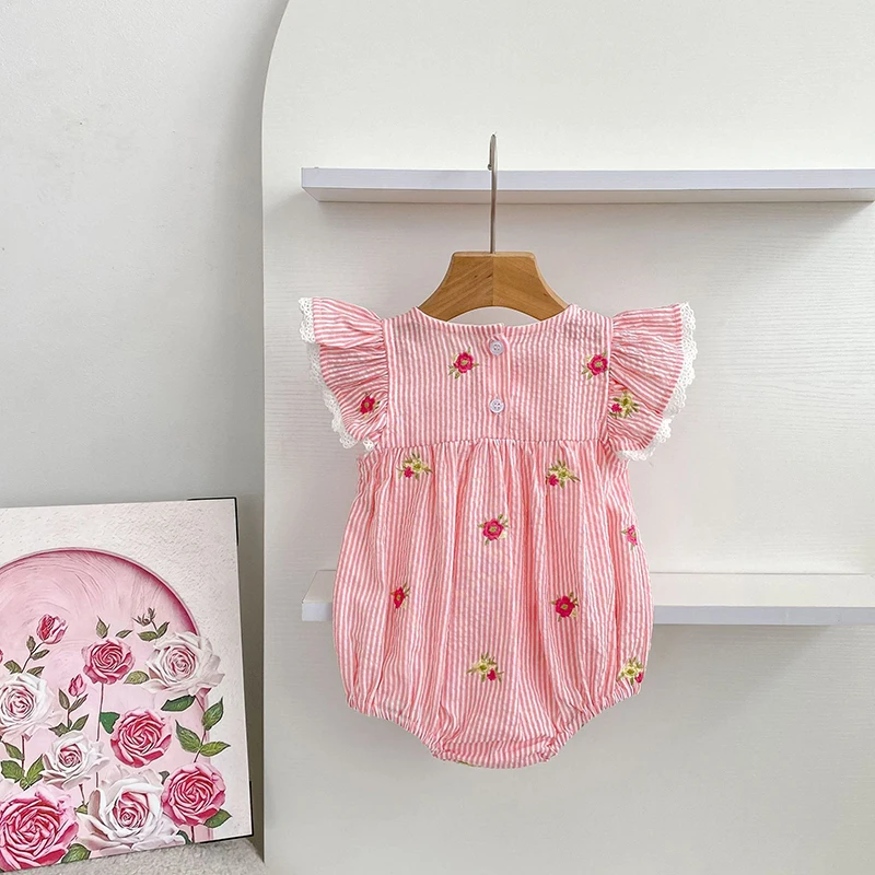 2026 Sommer 0-24M Baby Mädchen Flügelärmel Baumwolle Stickerei Baby Body 2-6 Jahre Süße Partykleider Schwesterkleidung – Detail 7