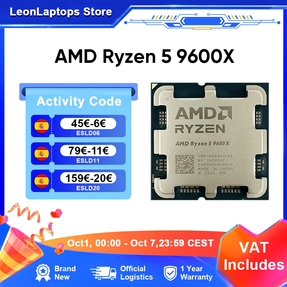 AMD Ryzen 5 9600X Original R5 9600X 6-Core 12-Thread 3.9 GHz 4NM