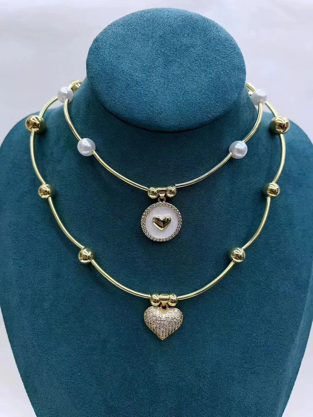 5PCS, Stylish Temperament Zircon Heart Flower Pendant Chain Necklace for Women Shell Pearl Choker 18 K Jewelry Party Gift