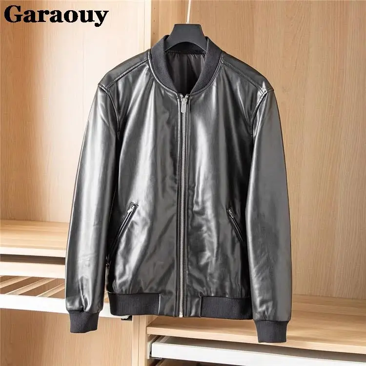 Garaouy 2023 Imitation Leather Simplicity Motorcycle Coats Cardigan Men\'s Clothes Autumn Casual Loose Bomber Jacket Zipper Male