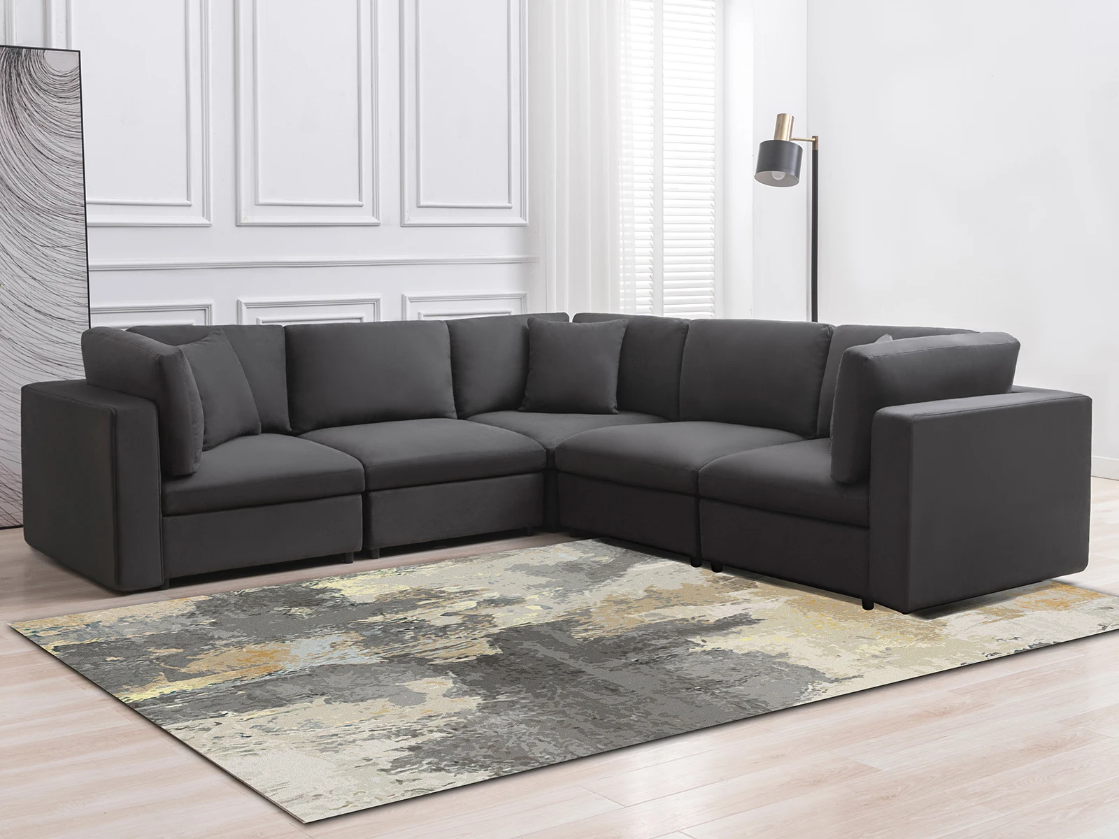 HORGAEO Free Combination Sectional Sofa with Ottoman, Velvet 6-Seat Convertible Sectional Couch