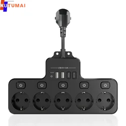 Power Strip Wall Mount Multi Electrical Socket 5 Outlets 4USB Ports EU Plug Network Filter Adapter Surge Protection For Home