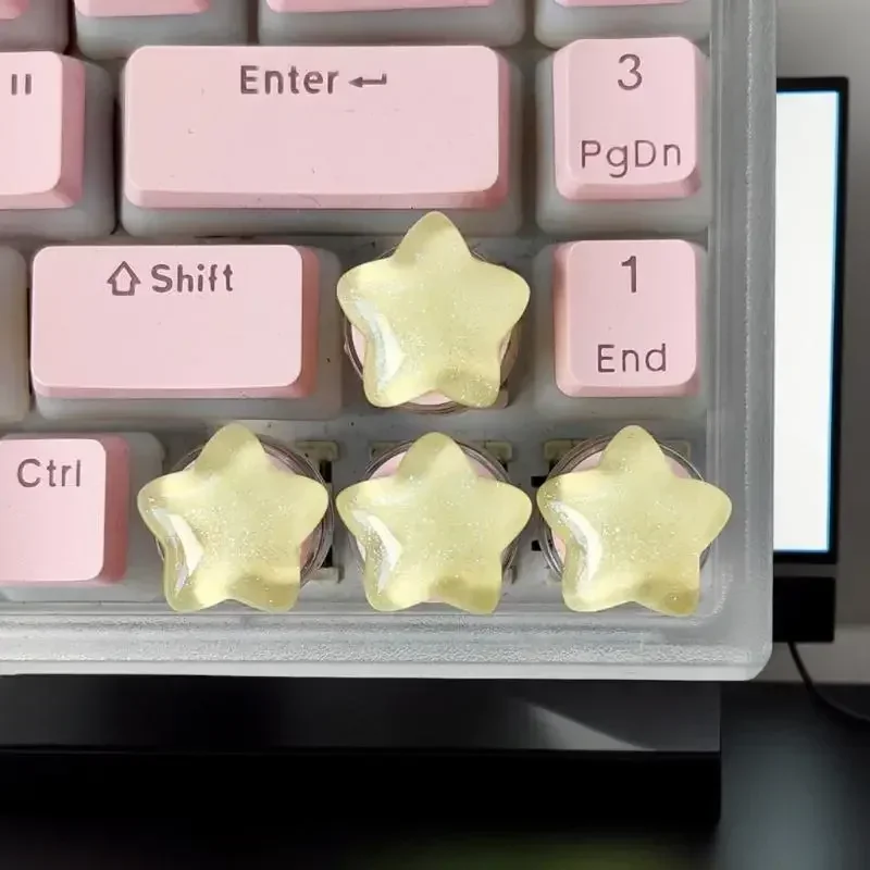 6.Pleasant Star Keycaps, 4Pcs, Clear, Perfect For Girls, Mechanical Keyboard’s Key Covers