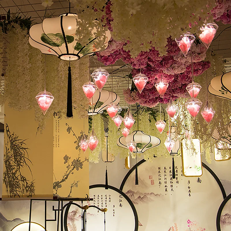 New Chinese chandelier style hand-painted fabric hotel restaurant wedding ceiling decoration antique lantern
