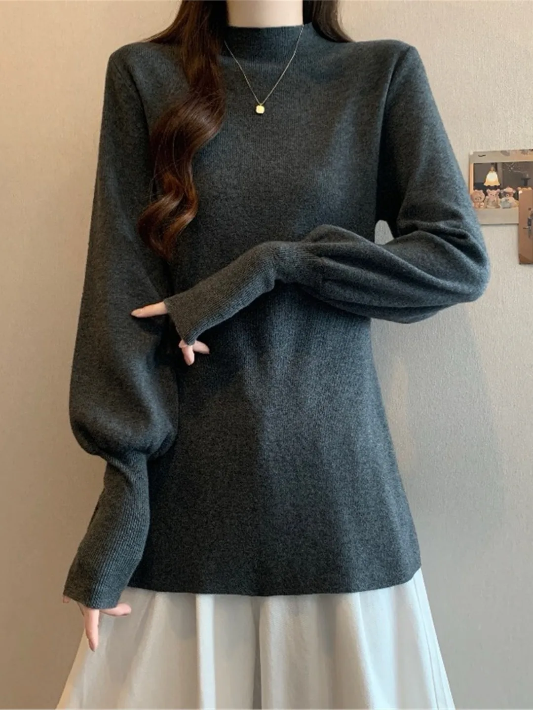 

Wine Red Long Sve Knitted Sweater f High Collar Women's Base irt Top plus Size Warm Comfortable Soft Tibetan Wool