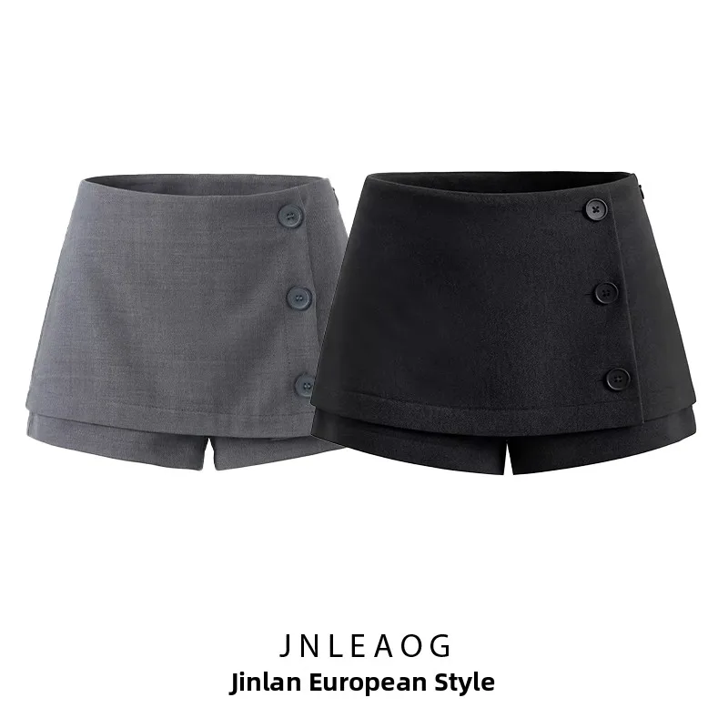 JNLEAOG Fashionable A-Line Skirt Pants Women's Suiting Design Split Short Polyester Fiber Versatile Autumn New Arrival