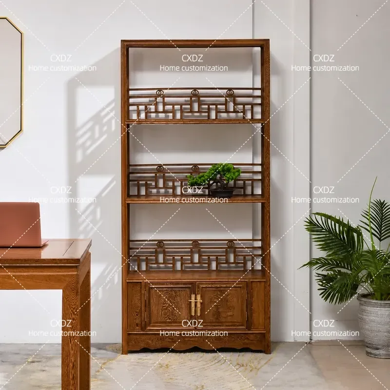 All Solid Wood Bookshelf and Bookcase Combination New Chinese Style Bogu Shelf Study Room Floor Standing Display Cabinet