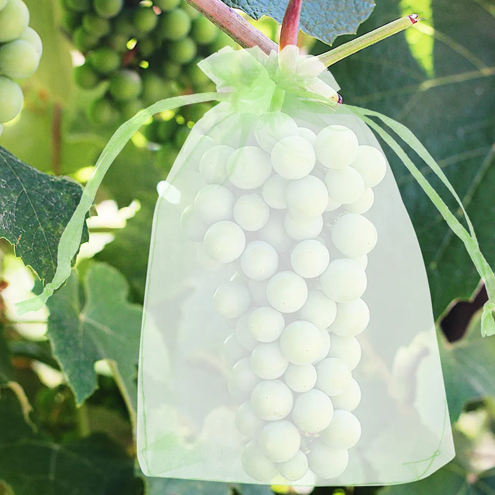 100pcs Lightweight Mesh Fruit Protection Bags with Drawstring for Strawberries, Grapes & Vegetables – 17x23cm
