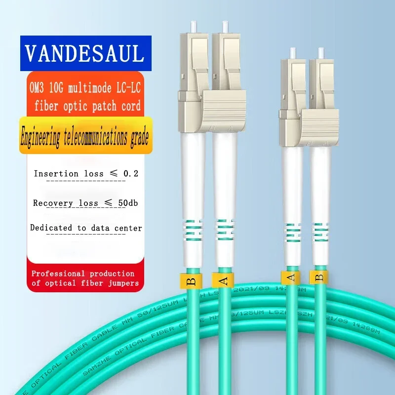 VANDESAIL LC-LC OM3 Fiber Optic Cable | Duplex Multimode 10G Fiber Patch Cord, 0.2-4m (0.65-12.8FT)