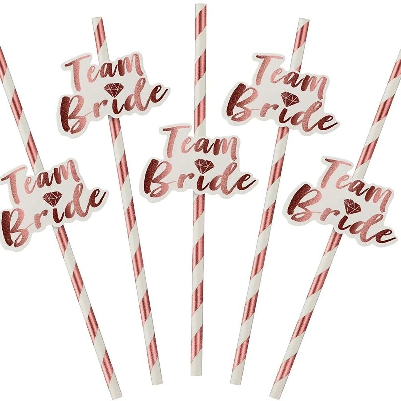 Rose Gold Paper Straws, Team Bride Flags, Hen Party, Chuveiro De Noiva, Solteira, Festa De Casamento, Louça, 12pcs