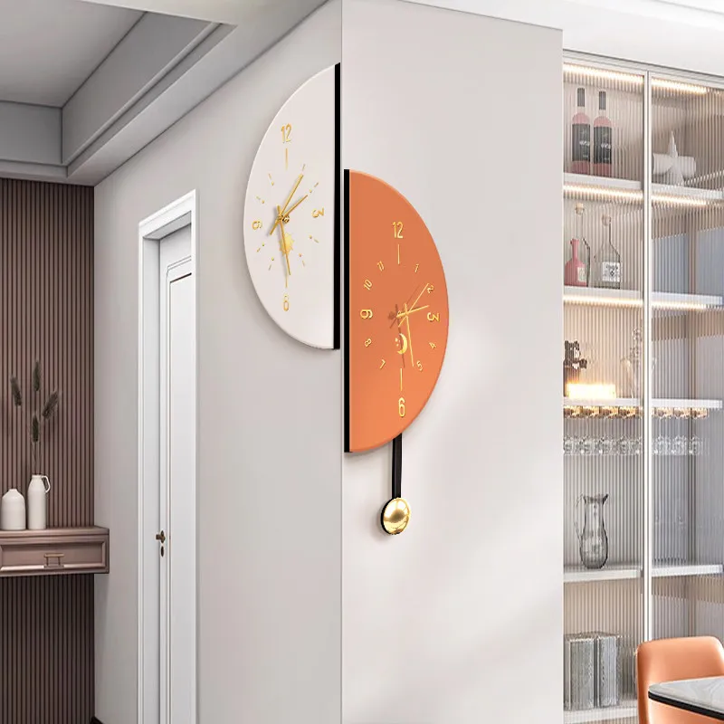 Double-Sided Corner Wall Clock, Creative Moon Minimalist Design, 3D Perspective Hanging Clock for Living Room Bedroom,