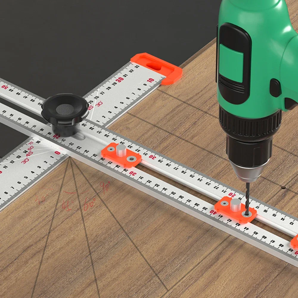 Regla de posicionamiento de perforación cuadrada en T 2 en 1, Regla de medición de alta precisión para carpintería