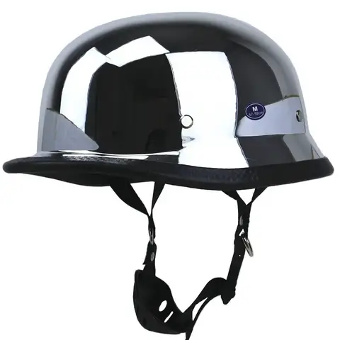 Casco da moto stile tedesco vintage della Seconda Guerra Mondiale Moto Scooter Casco da moto Crash da motociclista con mezza faccia color argento cromato vintage