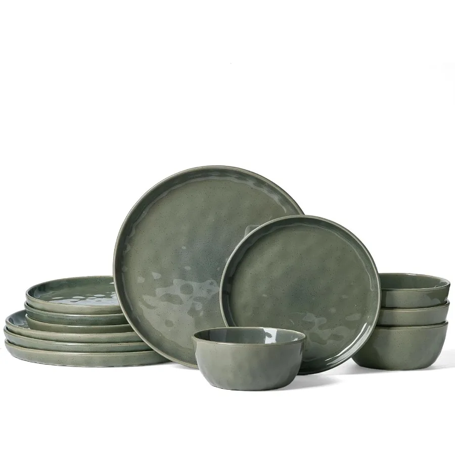 

Набор тарелок и мисок Mars, набор столовой посуды из 12 предметов, набор посуды на 4 Sage Green
