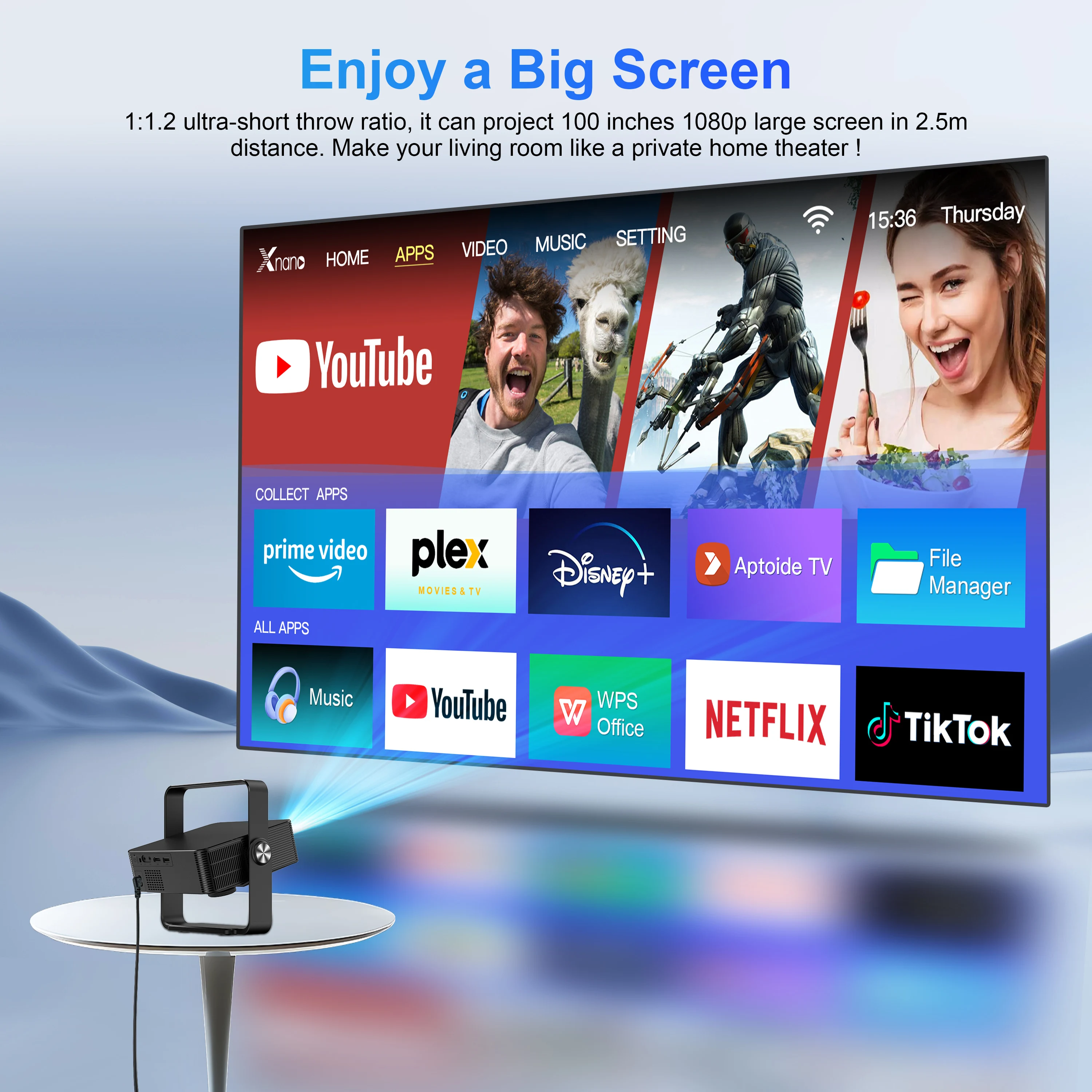 Portable Projector 360° Smart Projector HD 4K Android 13 System WIFI 5.8G BT5.2 with Stand for Home Theater Mini Projectors