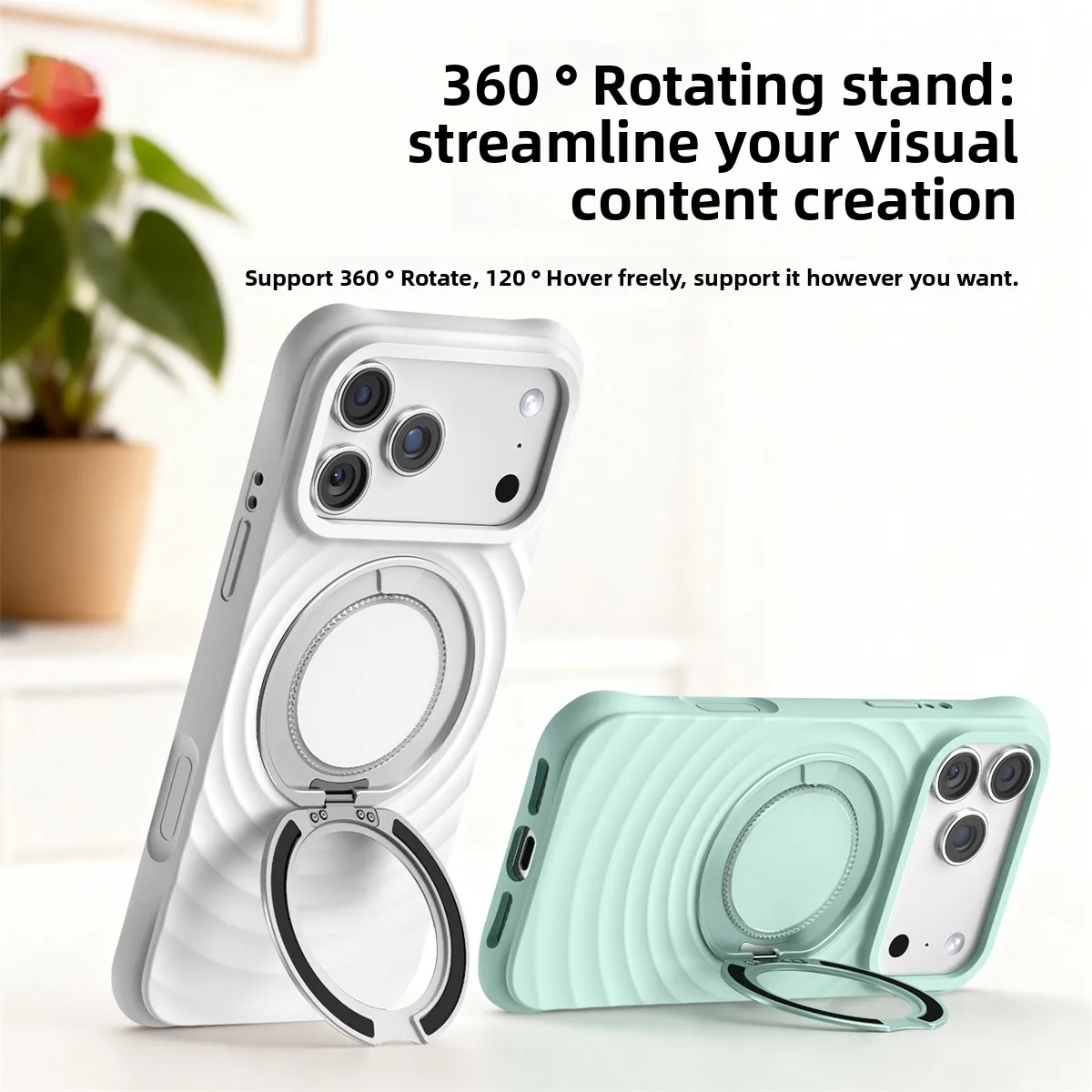 Magnetische Handyhülle für iPhone Air 16 15 17 Pro Max mit Drehbarem Halterungsring Weiche Silikon-Wellenschutz-Hülle