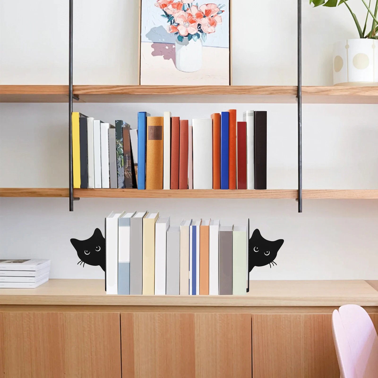 2Pcs Cat Book Ends Heavy Book Stand Shelf Book rack Iron Bookends Stand Iron Organizer Book Home Desk Stationery Decor Desktop
