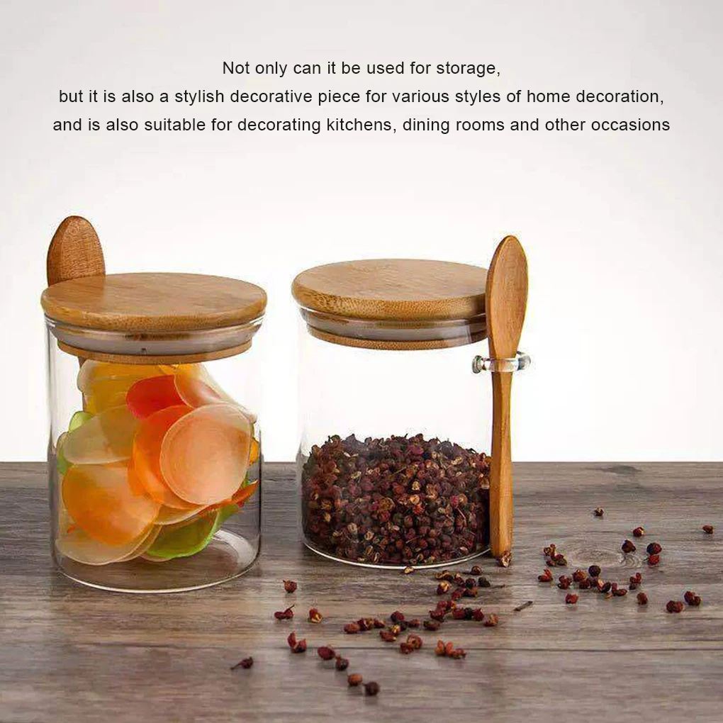 Glass Jar Transparent 450ml Silicone Ring Bottle Indoor Home Kitchen Rice Salt Flour Organizing Container with Lid