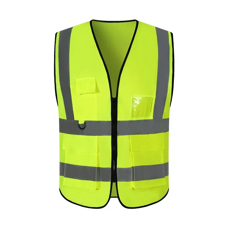 Breathable safety vest in bright colors with multiple pockets for transportation, railway and coal mine
