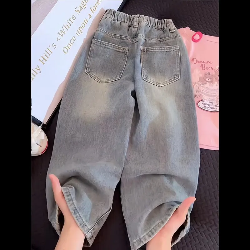 2026 Mädchenhosen Frühling Herbst Neue Hosen Gerades Bein Weites Bein Jeans Kinderjeans Mittlere Kindergröße – Detail 8
