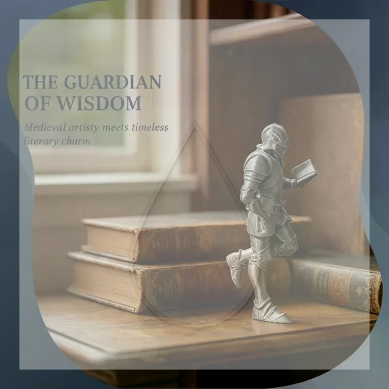 Medieval Knight Reading Statue Hand-Finished Exquisite Craft Ornament for Home Study Office Decor Gift for Bookworm Friends