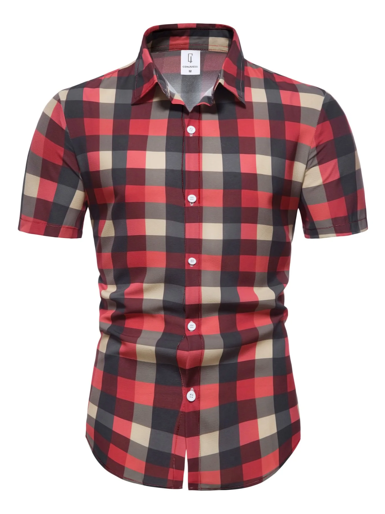 

Men's Red Black Yellow Plaid Short Sleeve Shirt Summer Retro Casual Loose Top