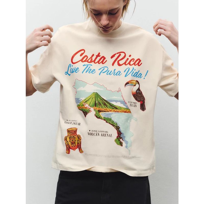 Feminino confortável impresso fino ajuste em linha reta redonda ne camiseta primavera novo sle preguiçoso faion streetwear fibra de poliéster