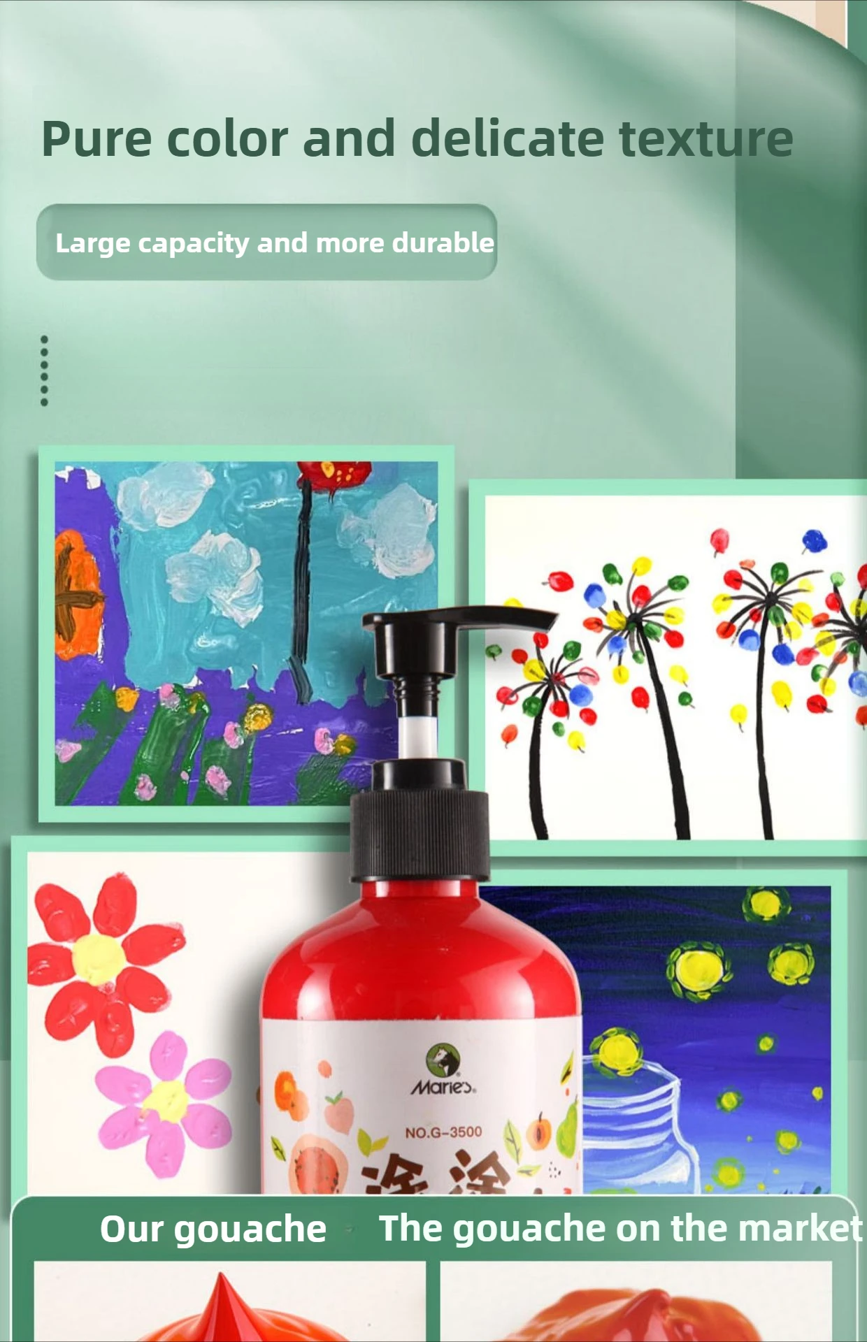 Marie's 500ml Große Flasche Wasserlösliche Gouachefarbe Weiß Kunstbedarf Umweltfreundliche Malmaterialien – Detail 8