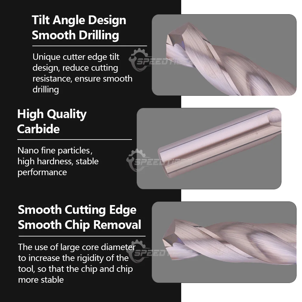 SPEEDTIGER Solid Carbide Twist Drill 80mm Long Length Tungsten Steel CNC Hole Processing 3-9mm for Aluminum Steel Cast Iron Wood