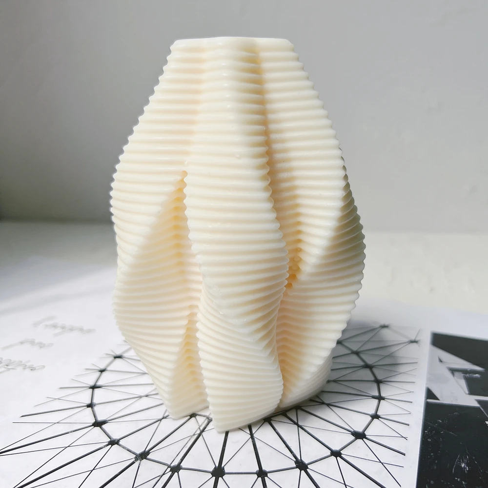 Ribbed Swirl Silicone Candle Mold Geometric Wave Twirl Silicone Mould Taper Abstract Art Decorative Wavy Stripe Soy Wax Molds