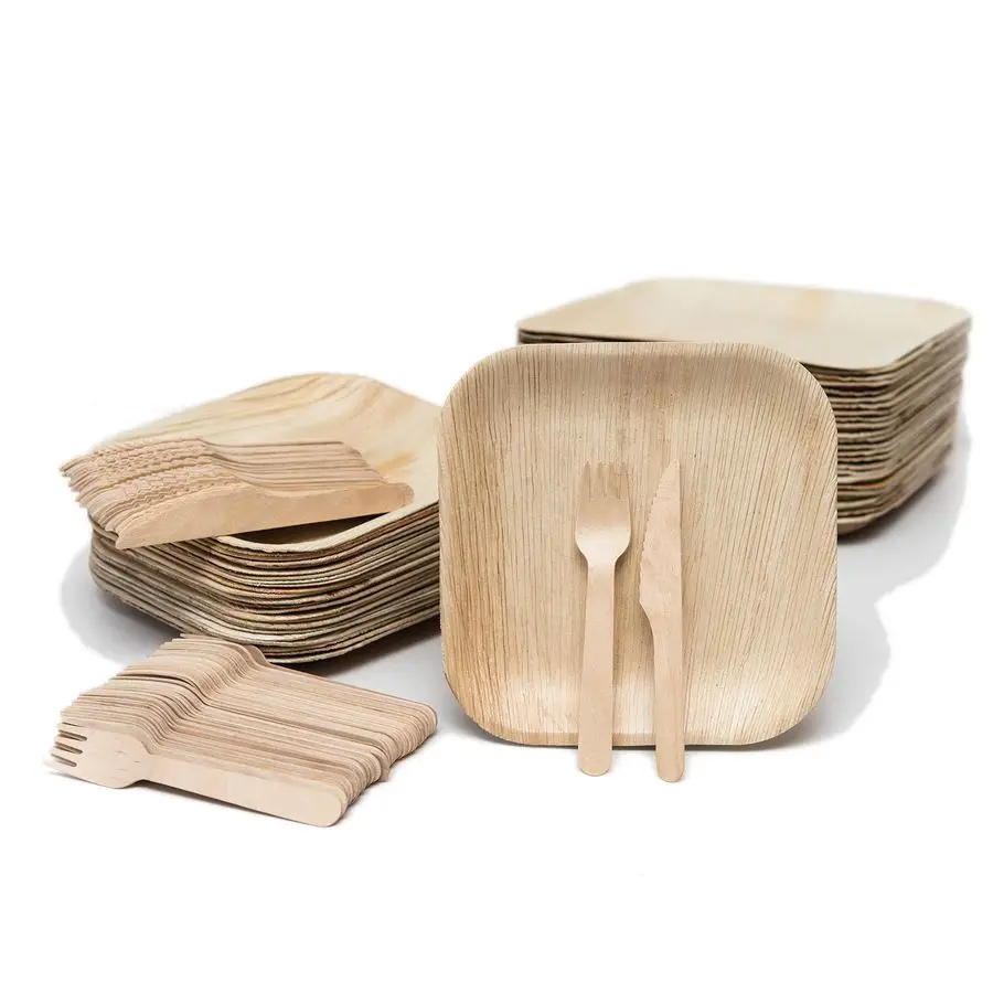 

Plates with Cutlery Set of 50 Plates 8in 50 Forks 50 Knives Biodegradable Palm Leaf Plates Disposable Dinner Plates Rustic Dinne
