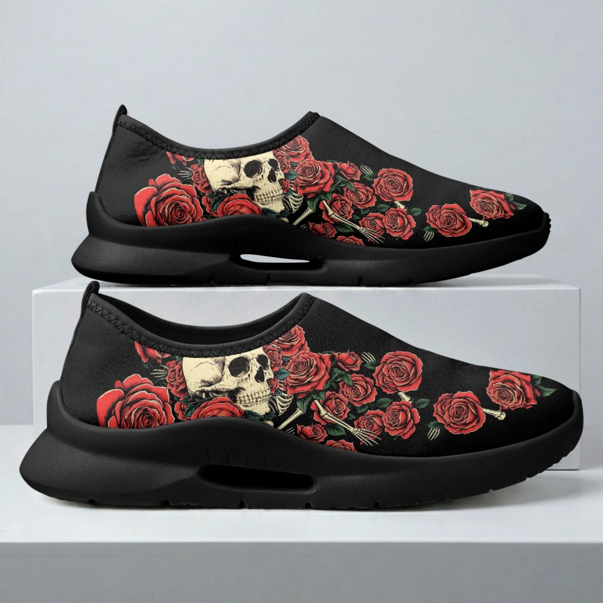 

XIXIRIMIDO Skull Rose Mens Casual Shoes Slip On Walking Sneakers Womens Gym Workout Shoes Breathable Mesh Walking Sneakers 35-48