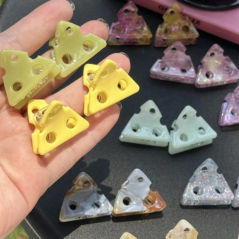 2pcs/set Mini Cheese Hair Claw Clip Acetate Small Size Shark Clips Side Pins Hairpin Sweet Cute Women Hair Accessories