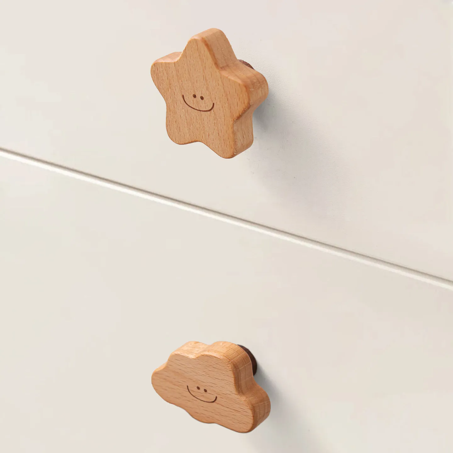 2PCS Cloud/Star/Moon Shape Furniture Handles Drawer Wooden Knobs Star Cloud Children Decoration Cabinet Wood Pulls Knobs Set