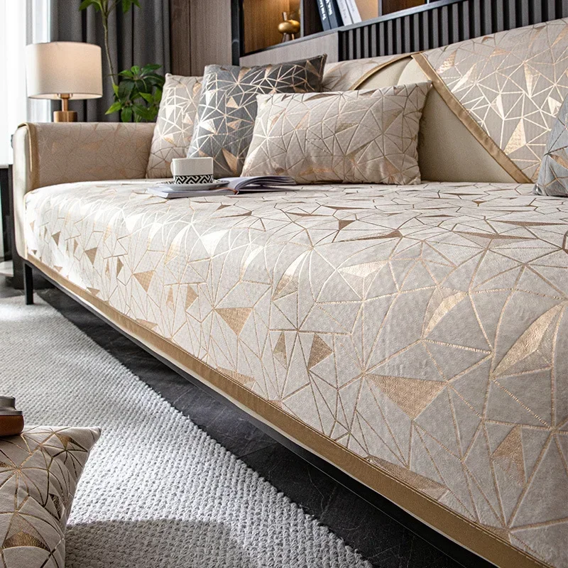 Light Luxury Style Sofa Cushion High-end Chenille Bronzing Craft Cushion Four Seasons Universal Non-slip Dustproof Sofa Cover