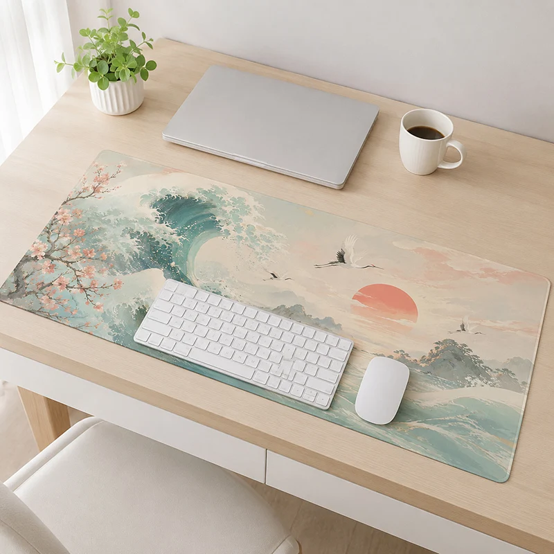 Ocean Waves Mauspad Gamer XL New Home Großes, individuelles Mauspad XXL Mechanisches Tastaturpad Rutschfester Büroteppich aus Naturkautschuk